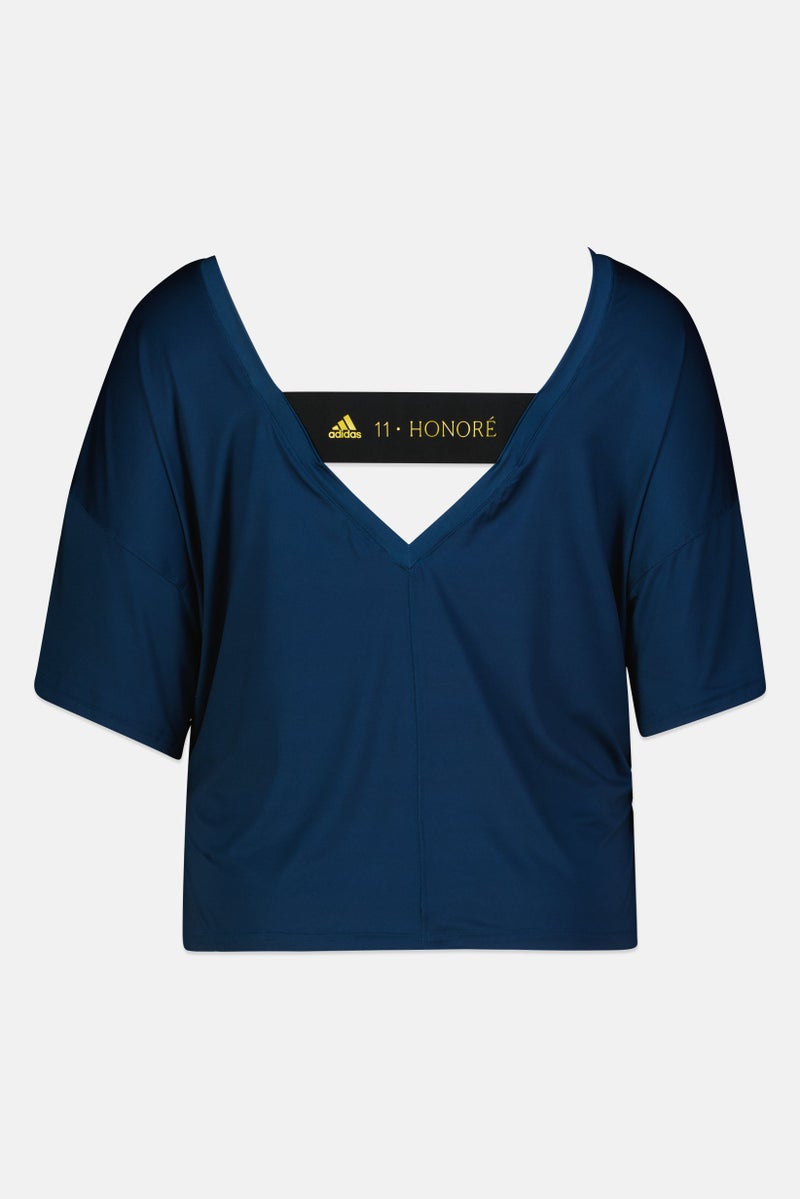 Adidas Women Plus Size Short Sleeve Training Top, Navy Blue - Image 2